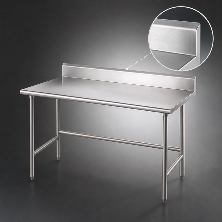 Product image #4 for Advance Tabco 84-Inch x 30-Inch 14-Gauge 304 Stainless Steel Work Table with 5-Inch Backsplash
