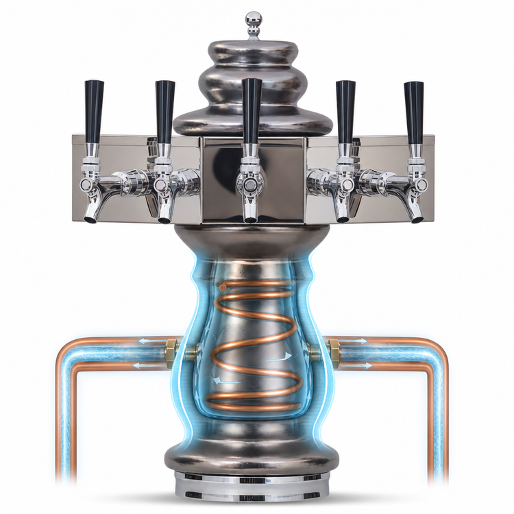 Product image #4 for Glastender Braumeister 5-Faucet Polished Brass Glycol-Cooled Draft Dispensing Tower