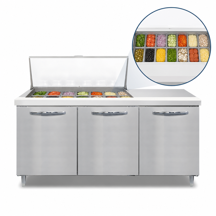Product image #4 for Continental Refrigerator Designer Line Mighty Top 72" Three-Section Refrigerated Sandwich Prep Table