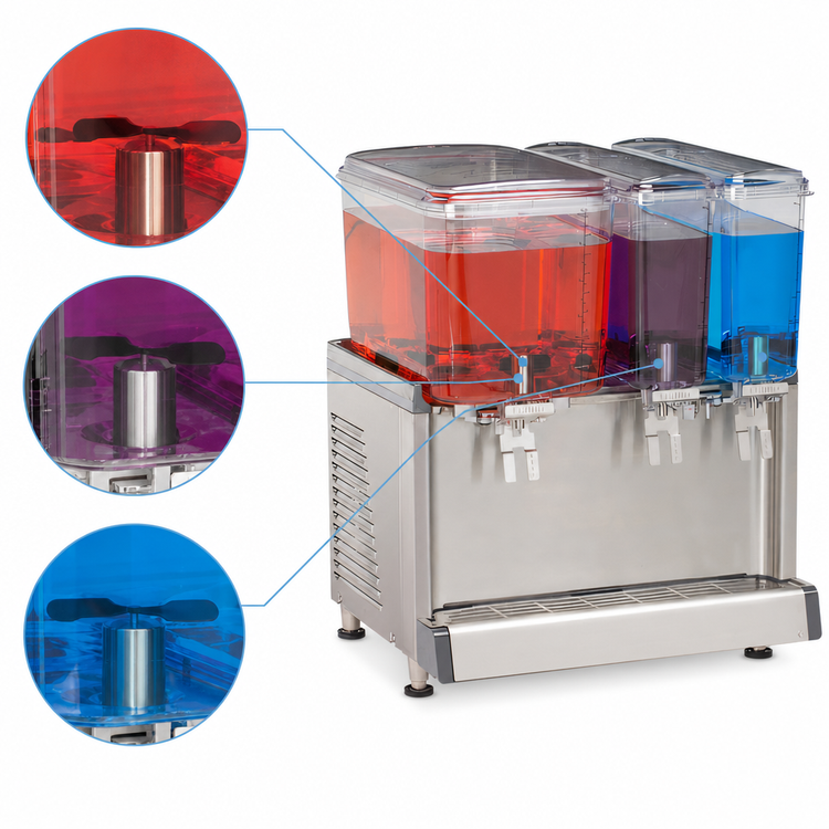 Product image #4 for Crathco Simplicity Bubbler Triple Combo Pre-Mix Cold Beverage Dispenser with 3 Clear Plastic Bowls, 120V