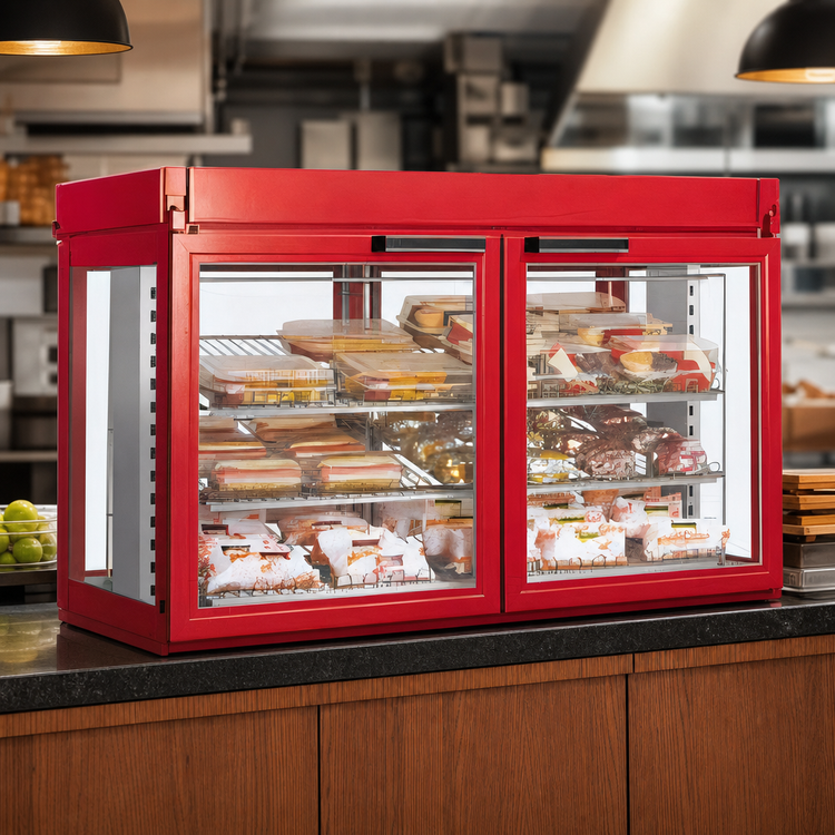 Product image #4 for Hatco Flav-R-Savor® Non-Humidified Countertop Hot Food Merchandising Cabinet, 48.88-Inch Wide, 4 French-Style Glass Doors, 3-Shelf Rack