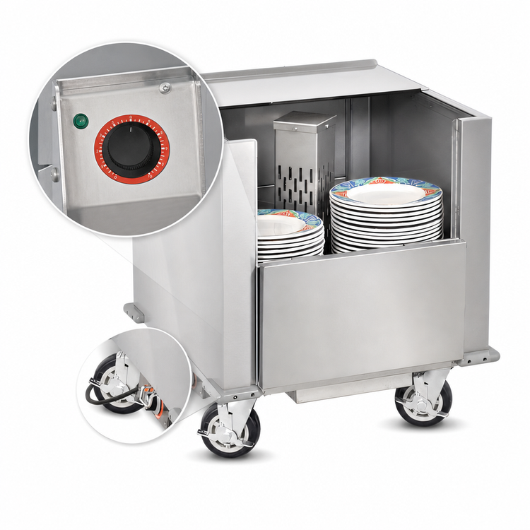 Product image #5 for FWE Heated Dish Storage Cart / Queen Mary Banquet Cart, 120-200 11-Inch Plate Capacity, Stainless Steel