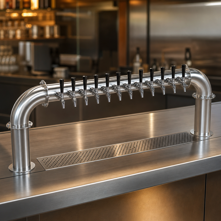 Product image #4 for 12-Faucet Glycol-Cooled Pass-Through Pipe Beer Tower, Brushed Stainless Steel