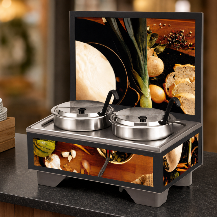 Product image #4 for Vollrath Cayenne Full-Size Countertop Rethermalizing Soup Merchandiser Base with Menu Board and 7 Quart Accessory Pack