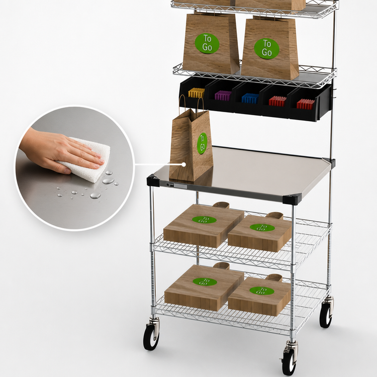 Product image #5 for Metro Chain Reaction Mobile Order Staging Cart with Stainless Steel Worktable, 30 x 24 Inches