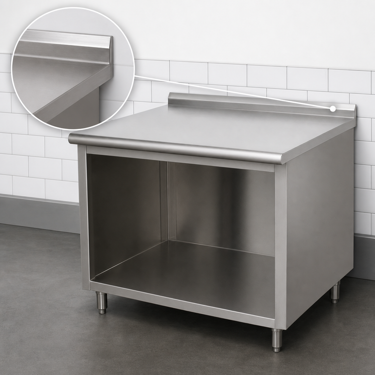 Product image #4 for Advance Tabco 144-Inch x 36-Inch Stainless Steel Underbar Work Table with Open Front Cabinet Base and 1-1/2-Inch Rear Up-Turn