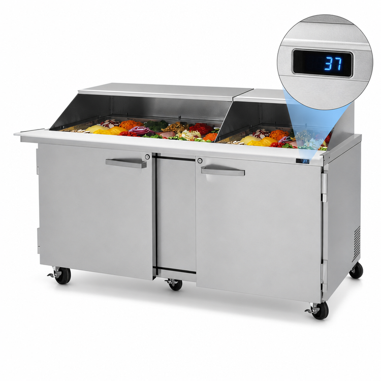 Product image #4 for Turbo Air PRO Series 2-Section Mega Top Sandwich/Salad Prep Table with Slide-Back Lid, 30-Pan, 72-5/8-Inch Wide