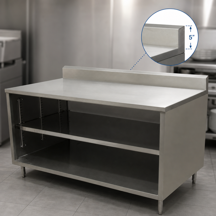 Product image #4 for BK Resources Stainless Steel Chef Table with Open Front Cabinet Base and 5-Inch Riser, 48 x 24 x 39-3/4 Inches