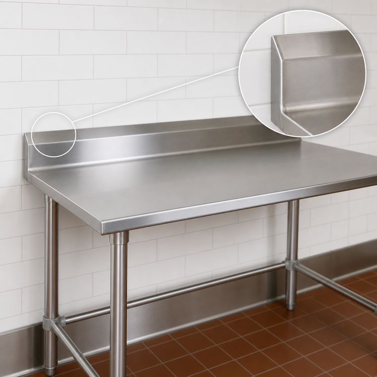 Product image #4 for John Boos Stallion 144-Inch x 36-Inch Stainless Steel Work Table with 5-Inch Backsplash and Safety Edge