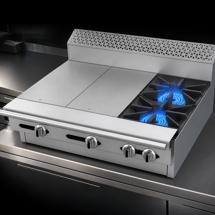 Product image #4 for Garland Cuisine Series 36-Inch Heavy Duty Modular Top Gas Range with 2 Open Burners and 2 Hot Tops
