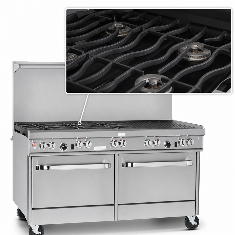 Product image #4 for Southbend Ultimate 60-Inch Commercial Gas Restaurant Range with 4 Open Burners, 36-Inch Charbroiler, Standard Oven and Convection Oven