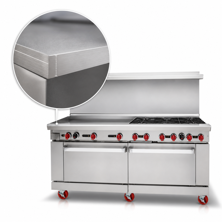 Product image #4 for American Range 72-Inch Gas Restaurant Range with 36-Inch Griddle, 6 Open Burners, Standard Oven, and Storage Base