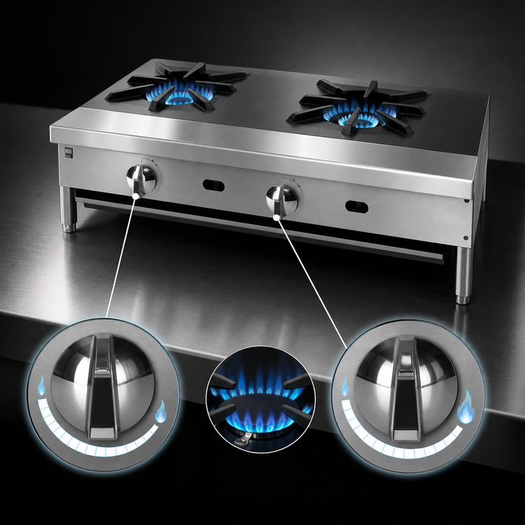 Product image #4 for Supreme 24-Inch Countertop Gas Hot Plate with 2 Open Burners, Stainless Steel