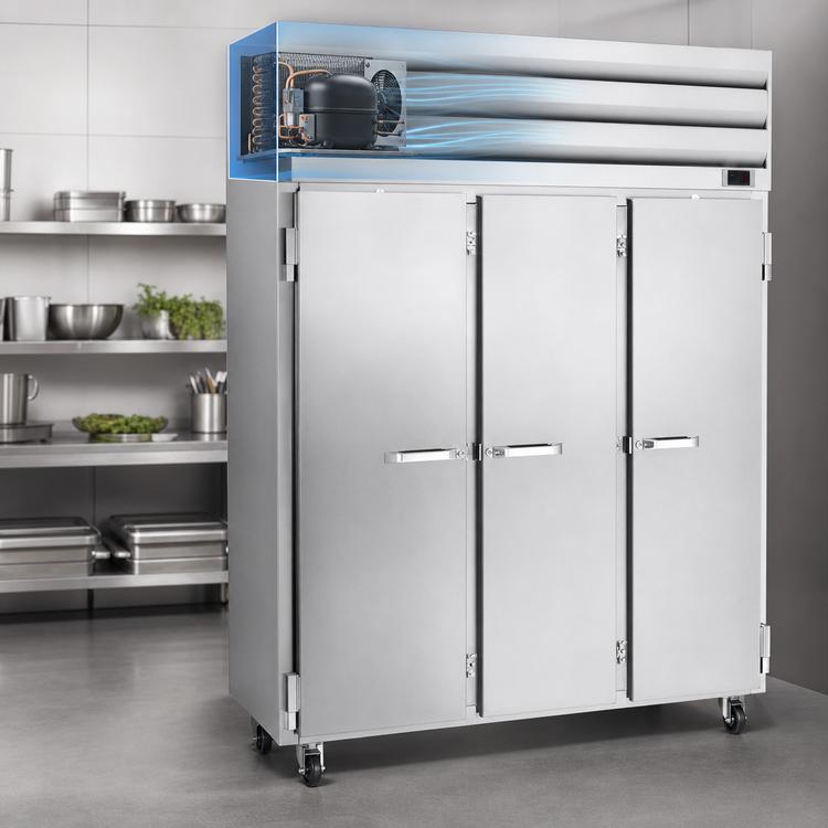 Product image #5 for Howard-McCray SR Series Three-Section Reach-In Refrigerator, 75 Cu. Ft., Self-Contained, Stainless Steel