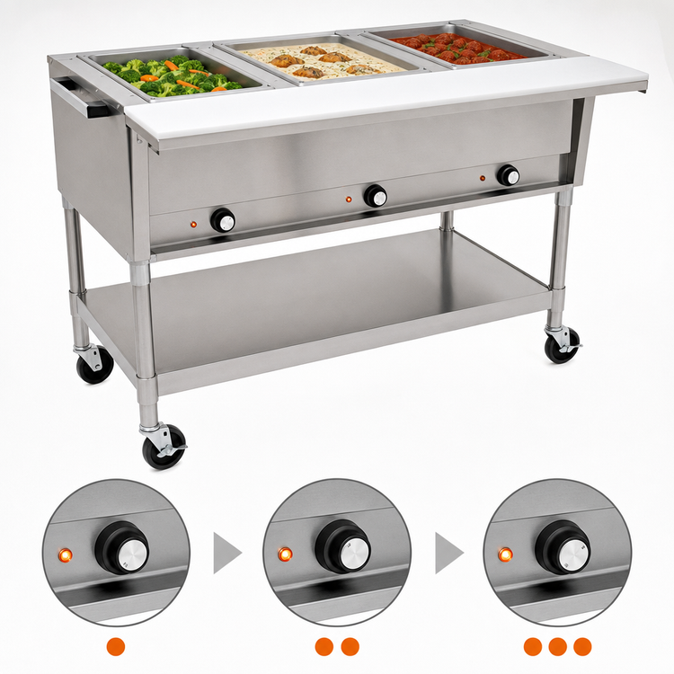 Product image #4 for Eagle Group Portable Electric 3-Well Hot Food Table, 51-Inch Wide, Open Shelf Base
