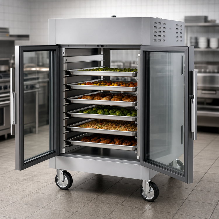 Product image #4 for Metro C5 8 Series Half-Height Pass-Thru Controlled Temperature Holding Cabinet with Glass Doors and Lip Load Slides, 8 Pan Capacity