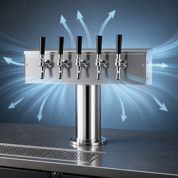 Product image #4 for Micro Matic USA T-Style 5-Faucet Countertop Air-Cooled Draft Beer Tower, Polished Stainless Steel