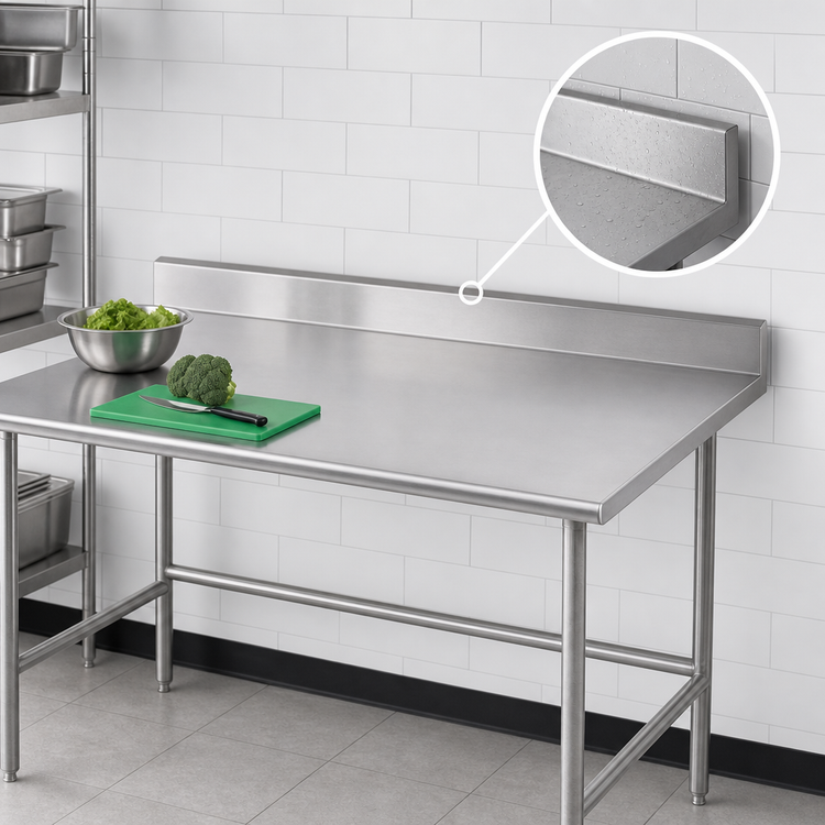 Product image #4 for Advance Tabco 144-Inch x 30-Inch Stainless Steel Open Base Work Table with 5-Inch Backsplash
