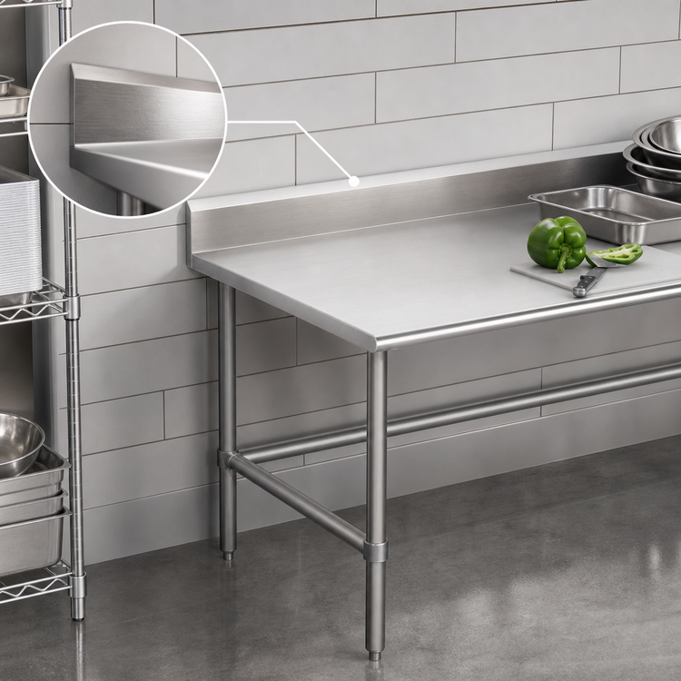 Product image #4 for Advance Tabco 108 Inch x 24 Inch 16 Gauge 430 Stainless Steel Commercial Work Table With 5 Inch Backsplash