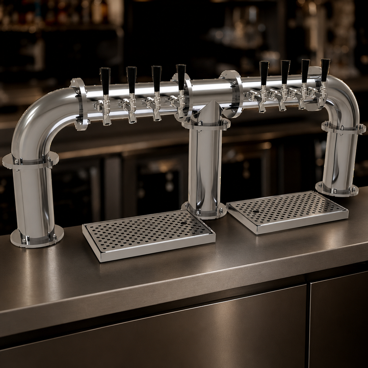 Product image #4 for Glastender 8-Faucet Air-Cooled Pipe Bridge Draft Dispensing Tower, Countertop, Grainline Finish