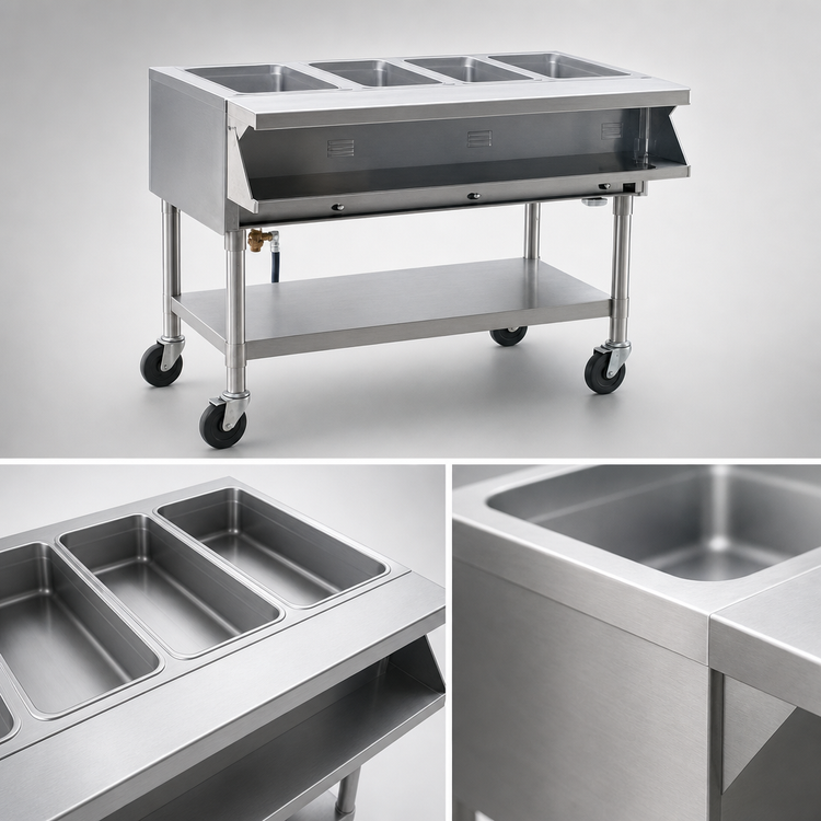 Product image #4 for Eagle Group Portable Sealed-Well Electric Hot Food Table, 4-Well, 66" Wide, Open Base, 208V/3-Phase