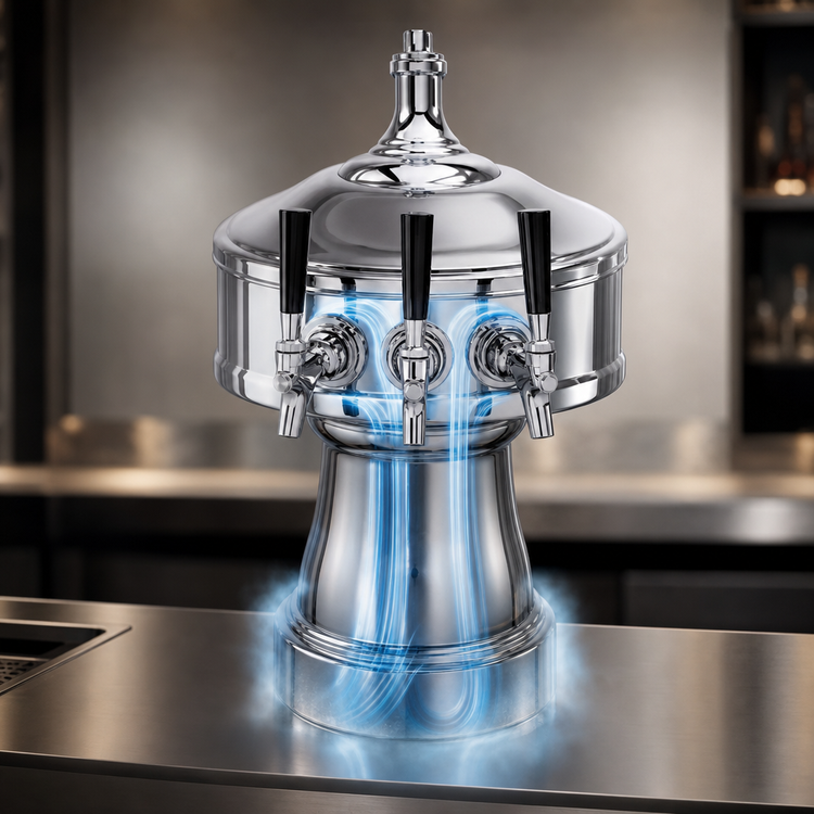 Product image #4 for Perlick Gambrinus Double-Sided Countertop Glycol-Cooled Draft Beer Tower, 3 Faucets Per Side, Chrome Finish