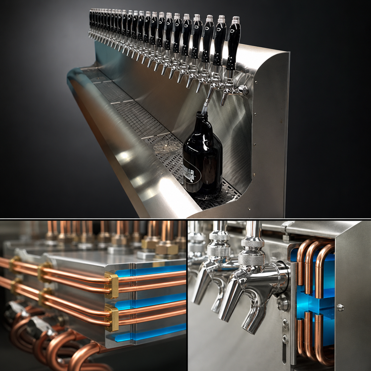 Product image #4 for Perlick 20-Faucet Modular Wall-Mount Glycol-Cooled Stainless Steel Draft Beer Dispensing Tower
