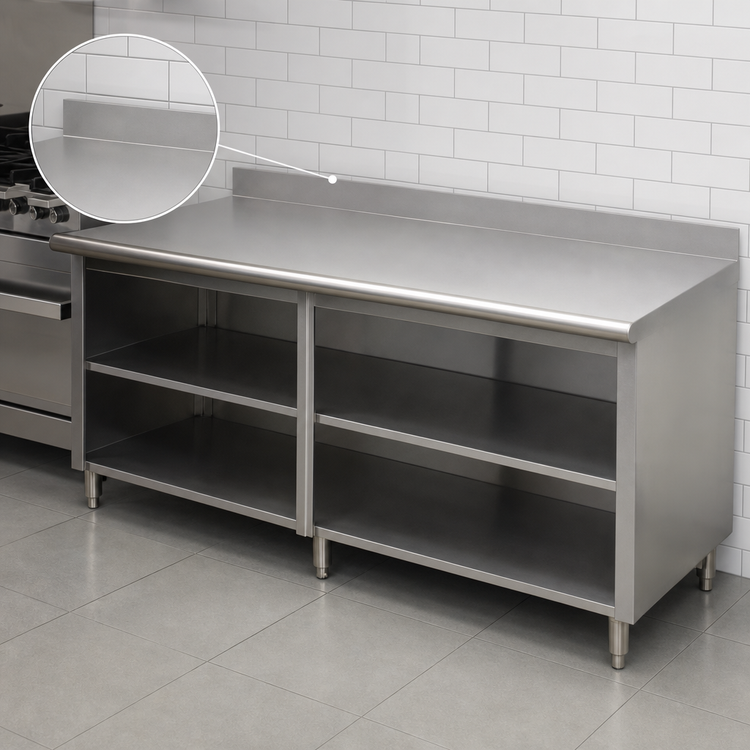 Product image #4 for Advance Tabco Special Value Economy 96 x 30 Inch Open Base Work Table with 5-Inch Backsplash and Mid-Shelf