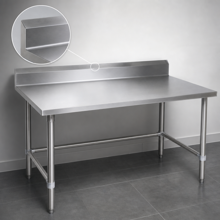 Product image #4 for 108-Inch Stainless Steel Work Table with 5-Inch Backsplash and Safety Edge