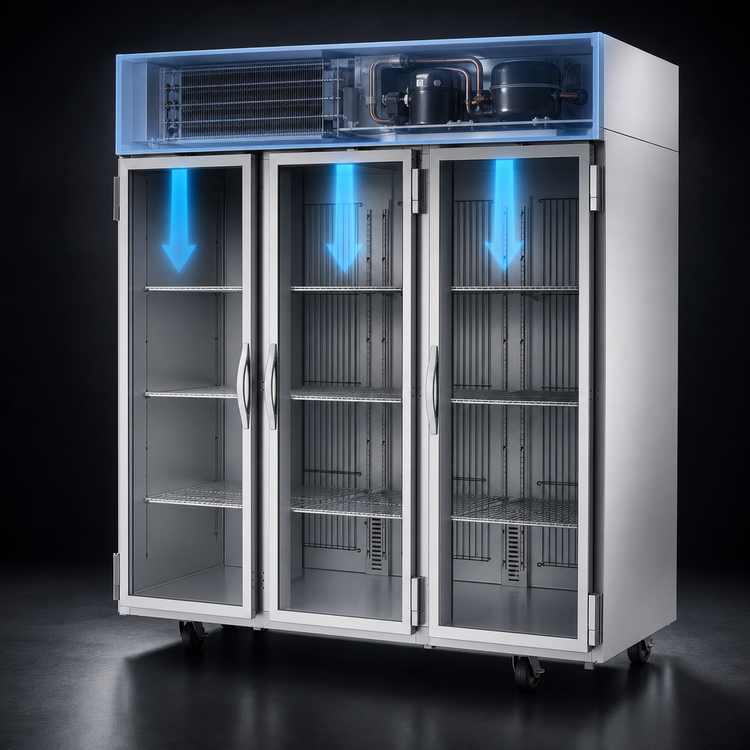 Product image #4 for Beverage-Air Horizon Series Three-Section Reach-In Refrigerator with Glass Doors, 71.52 Cu. Ft., Top-Mounted Self-Contained Refrigeration