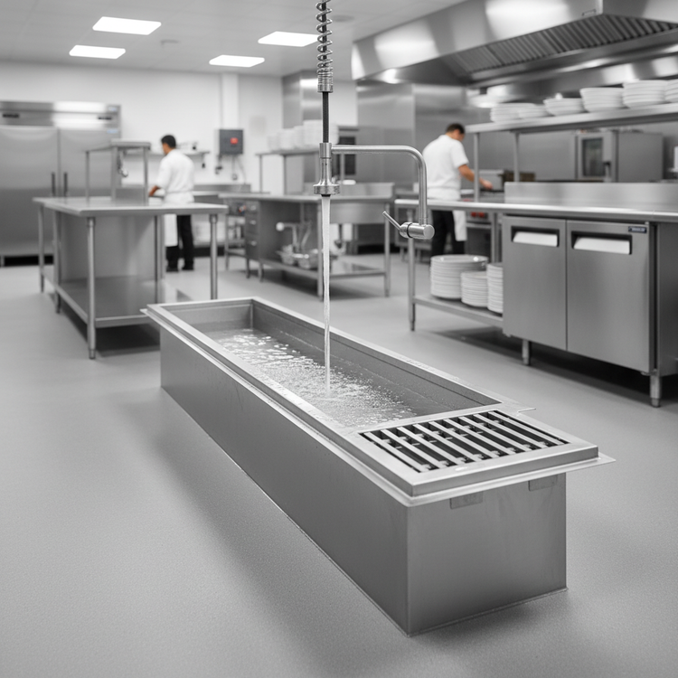 Product image #3 for Eagle Group ASWTFT-2484-FGG Anti-Splash Cool Trough Water Tempering System with Grated Floor Drain