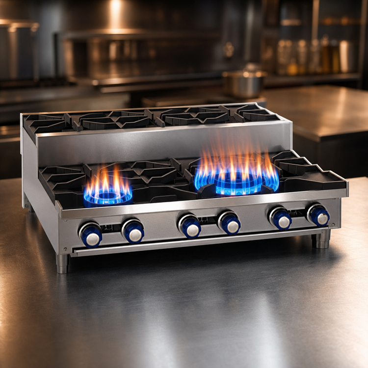 Product image #4 for Imperial 12-Inch Gas Countertop Hotplate with 1 Open Burner and 1 Step-Up Burner, 64,000 BTU