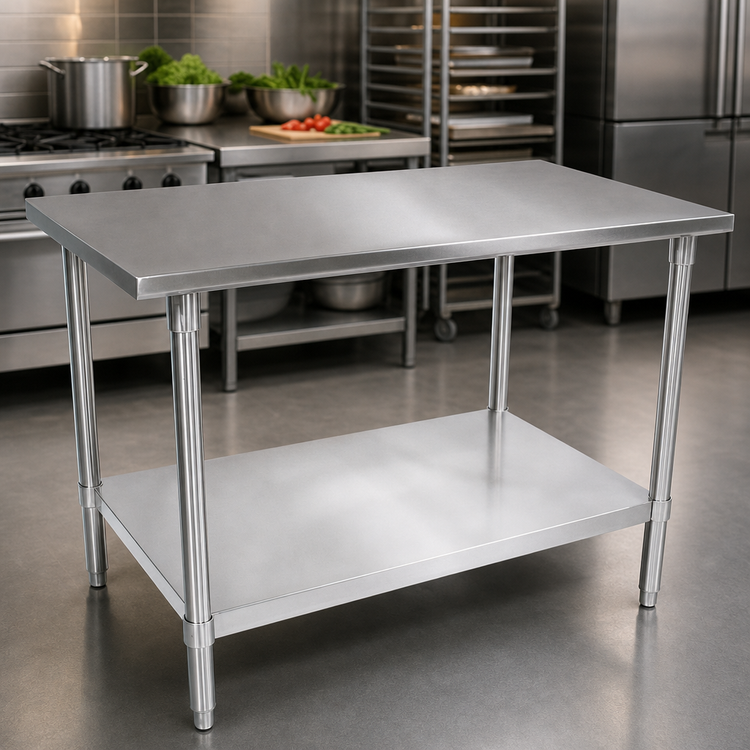 Product image #4 for 84 Inch x 36 Inch 16-Gauge Stainless Steel Top Work Table with Stallion Safety Edge and Galvanized Undershelf