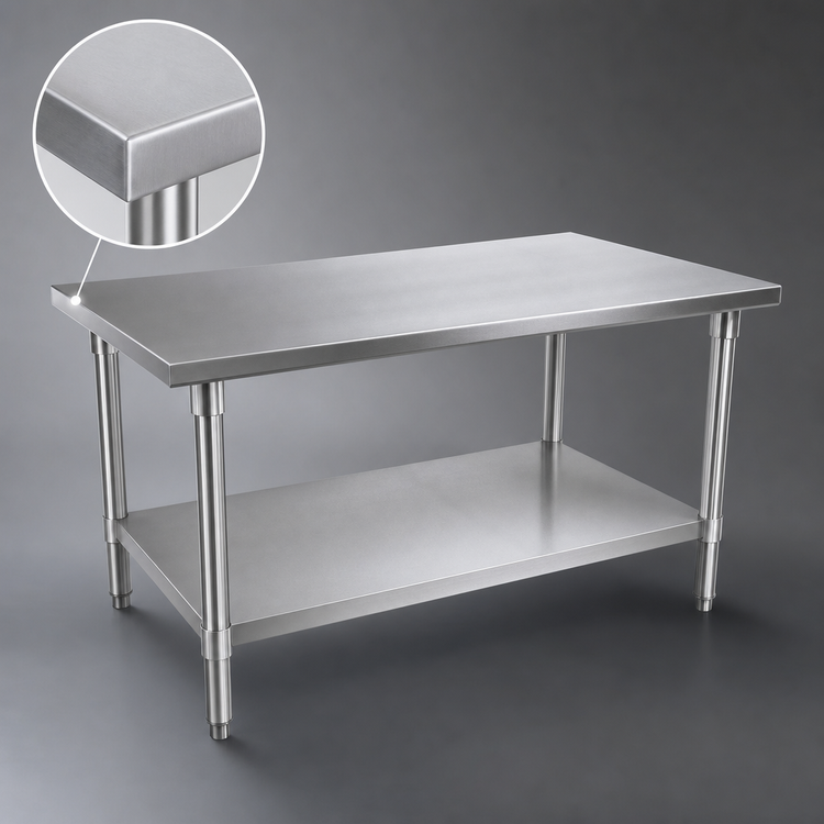 Product image #4 for John Boos Stallion 108"W x 24"D Stainless Steel Flat Top Work Table with Safety Edge and Adjustable Undershelf