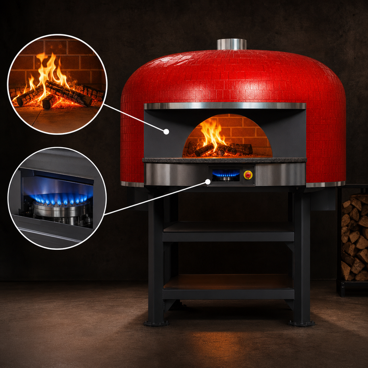 Product image #4 for Marra Forni Neapolitan 70.86-Inch Round Wood-Fired Pizza Oven with Brick Deck, Gas Burner, and Steel Stand