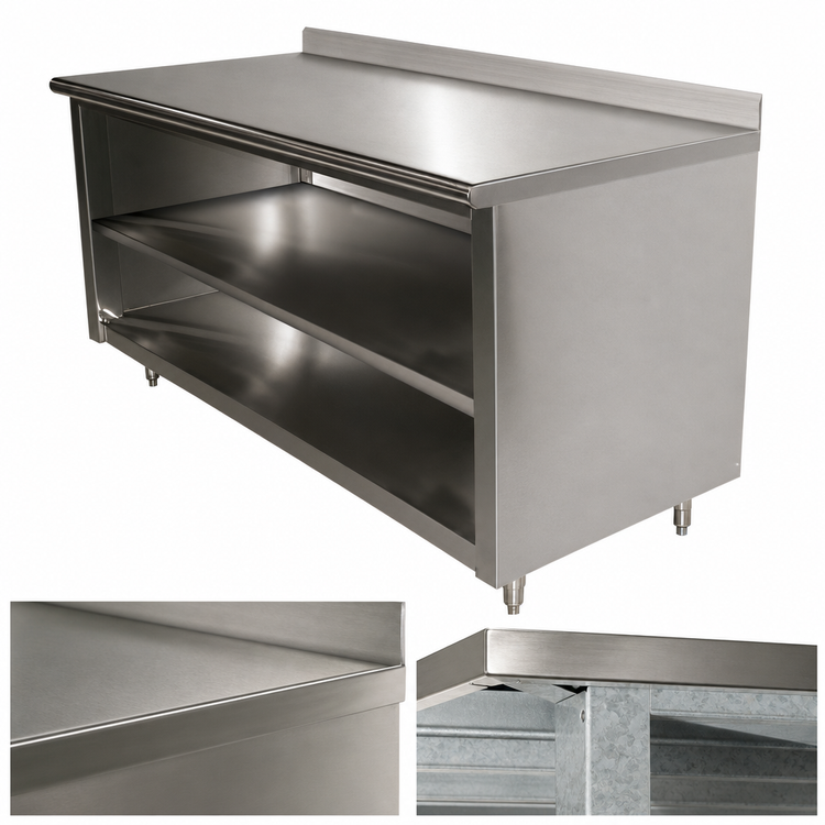 Product image #4 for Advance Tabco Special Value 72-Inch x 24-Inch 16 Gauge 304 Stainless Steel Open Base Work Table with 5-Inch Backsplash and Mid Shelf