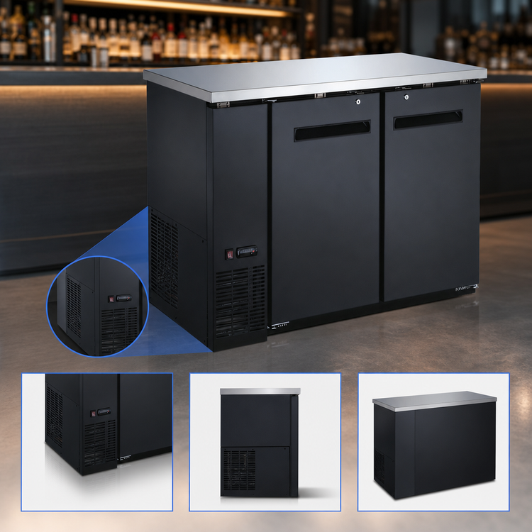 Product image #4 for Omcan USA 2-Section Reach-In Refrigerated Back Bar Cooler, 48.8-Inch Wide, Side-Mounted Self-Contained, Solid Doors, Stainless Steel Top