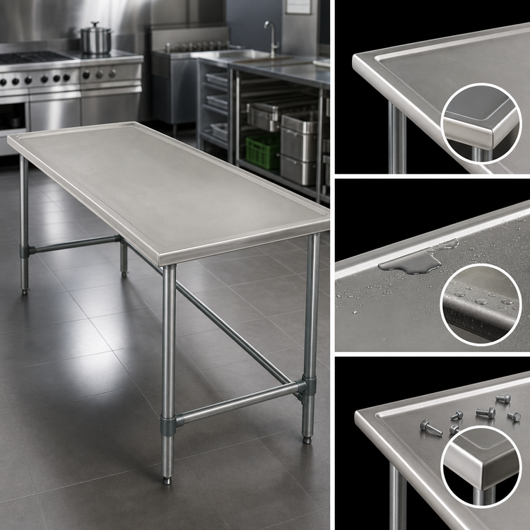 Product image #4 for Spec-Master Marine Series 144"W x 48"D 14 Gauge Stainless Steel Work Table with Box Marine Edge