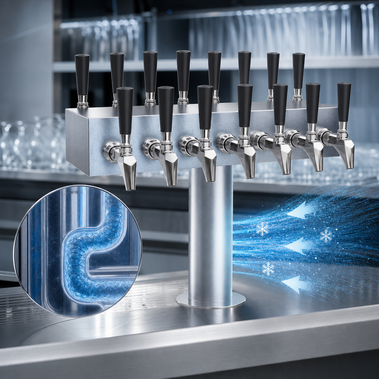 Product image #4 for Krowne Double-Sided T-Head Glycol-Cooled Countertop Beer Tower, 14-Faucet Capacity, 21-Inch Length