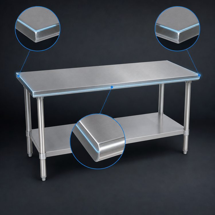 Product image #4 for John Boos Stallion 108" x 30" 14-Gauge 300-Series Stainless Steel Top Work Table with Galvanized Base and Adjustable Undershelf