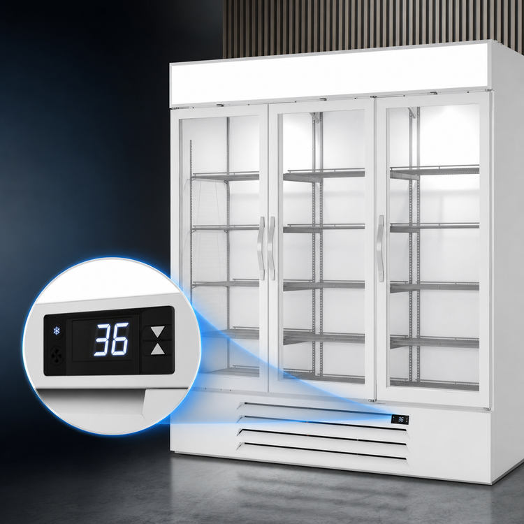 Product image #5 for Beverage Air MarketMax Three-Section Reach-In Glass Door Merchandiser Refrigerator, 70.19 Cu. Ft., White, Bottom Mount