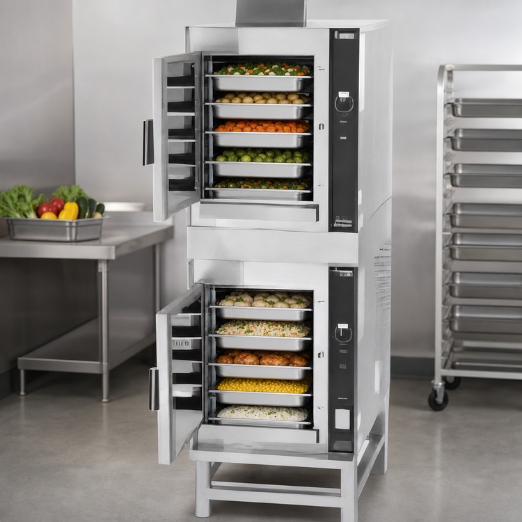 Product image #4 for Groen HyperSteam 2-Compartment Pressureless Gas Convection Steamer with Stand, 10-Pan Capacity