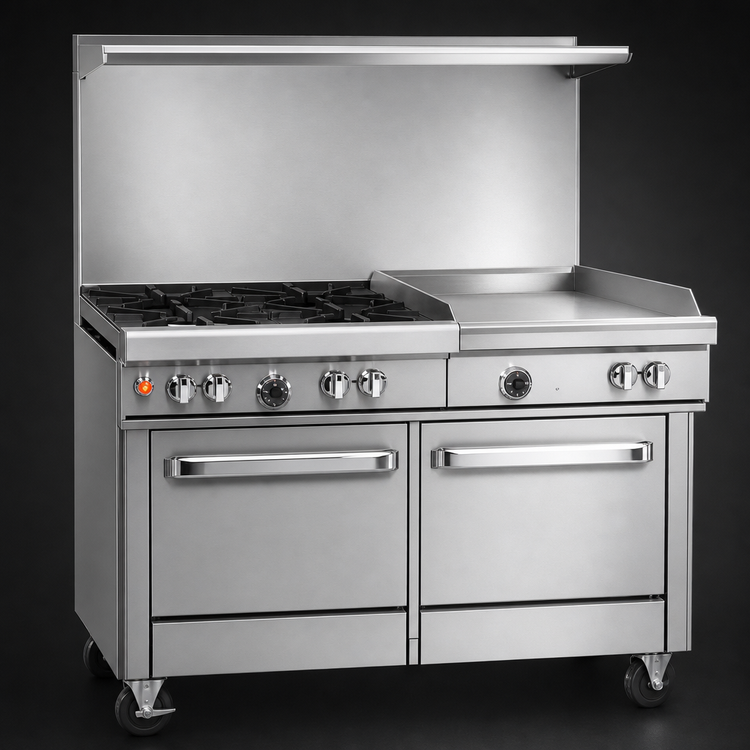 Product image #4 for Southbend Ultimate 48-Inch Gas Restaurant Range with 4 Burners, 24-Inch Thermostatic Griddle, Convection Oven, and Cabinet Base