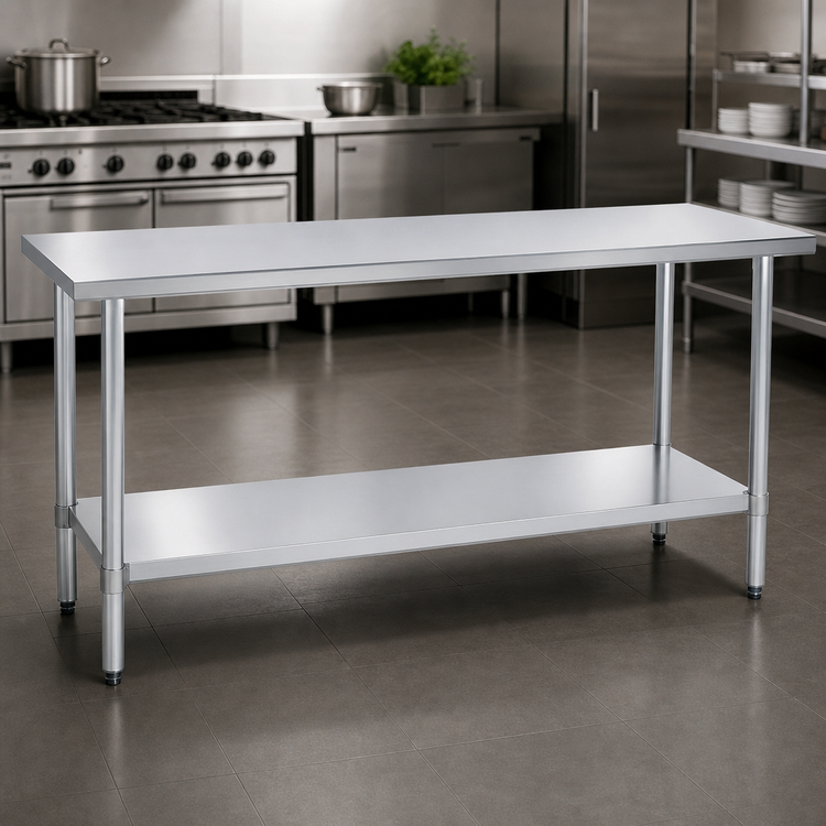 Product image #4 for Duke 144-Inch x 36-Inch Stainless Steel Work Table with Undershelf, Open Base