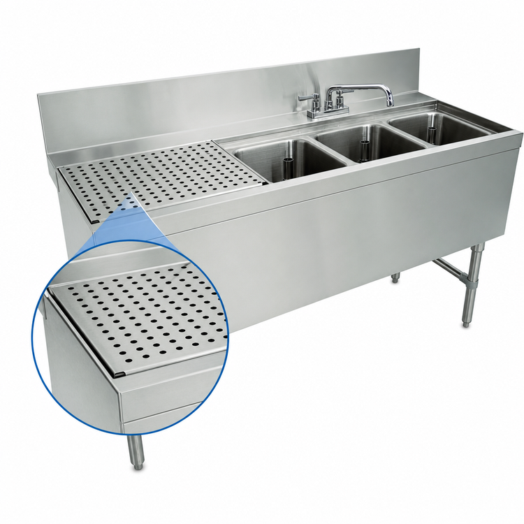 Product image #4 for Advance Tabco Prestige Supreme 3-Compartment Underbar Sink Unit with Left Drainboard and Deck Mount Faucet