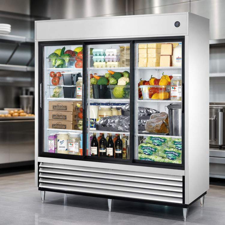 Product image #4 for 3-Section Reach-In Refrigerator with Glass Sliding Doors and LED Lighting