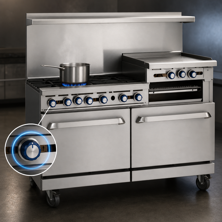 Product image #4 for Imperial Pro Series 60-Inch Gas Restaurant Range with 2 Open Burners, 48-Inch Griddle, Standard Oven, and Open Cabinet Base