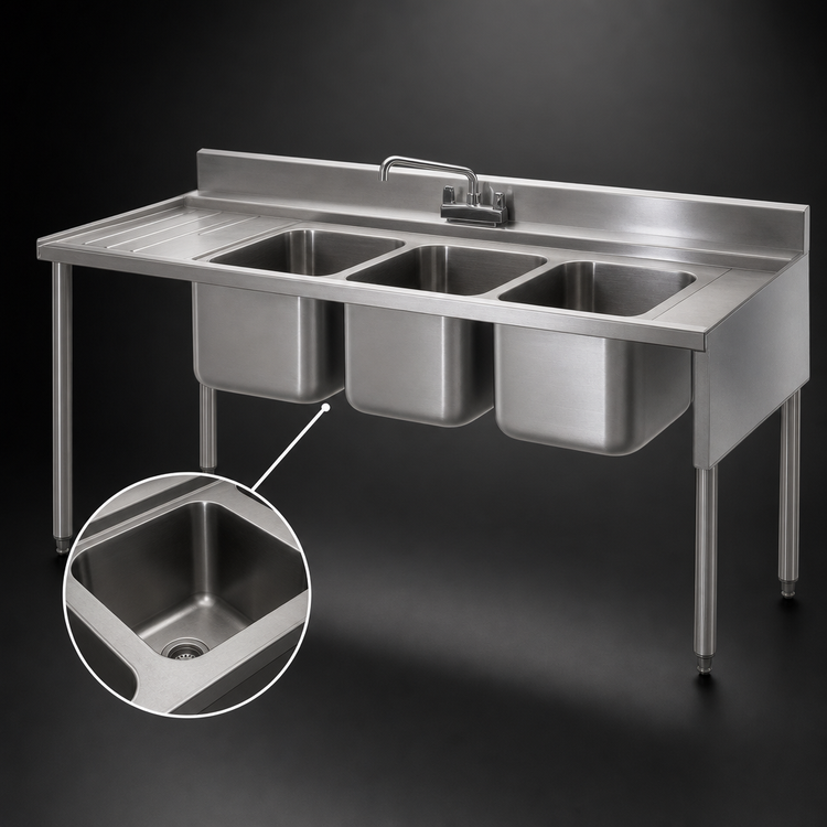 Product image #4 for Eagle Group 2200 Series 48-Inch x 24-Inch Three-Compartment Underbar Sink Unit with Left Drainboard