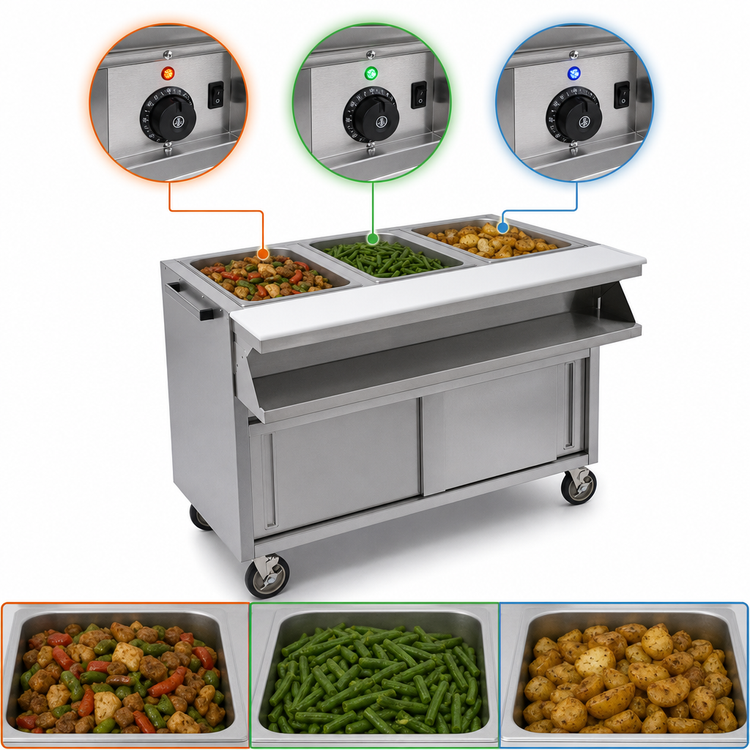 Product image #4 for Spec-Master SPHT3CB-120 Mobile 3-Well Electric Sealed Well Hot Food Table with Sliding Doors