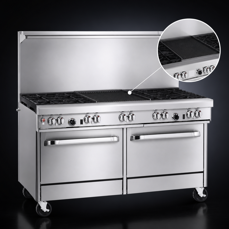 Product image #4 for Southbend Ultimate 60-Inch Gas Restaurant Range with 6 Open Burners, 24-Inch Charbroiler and 2 Convection Ovens